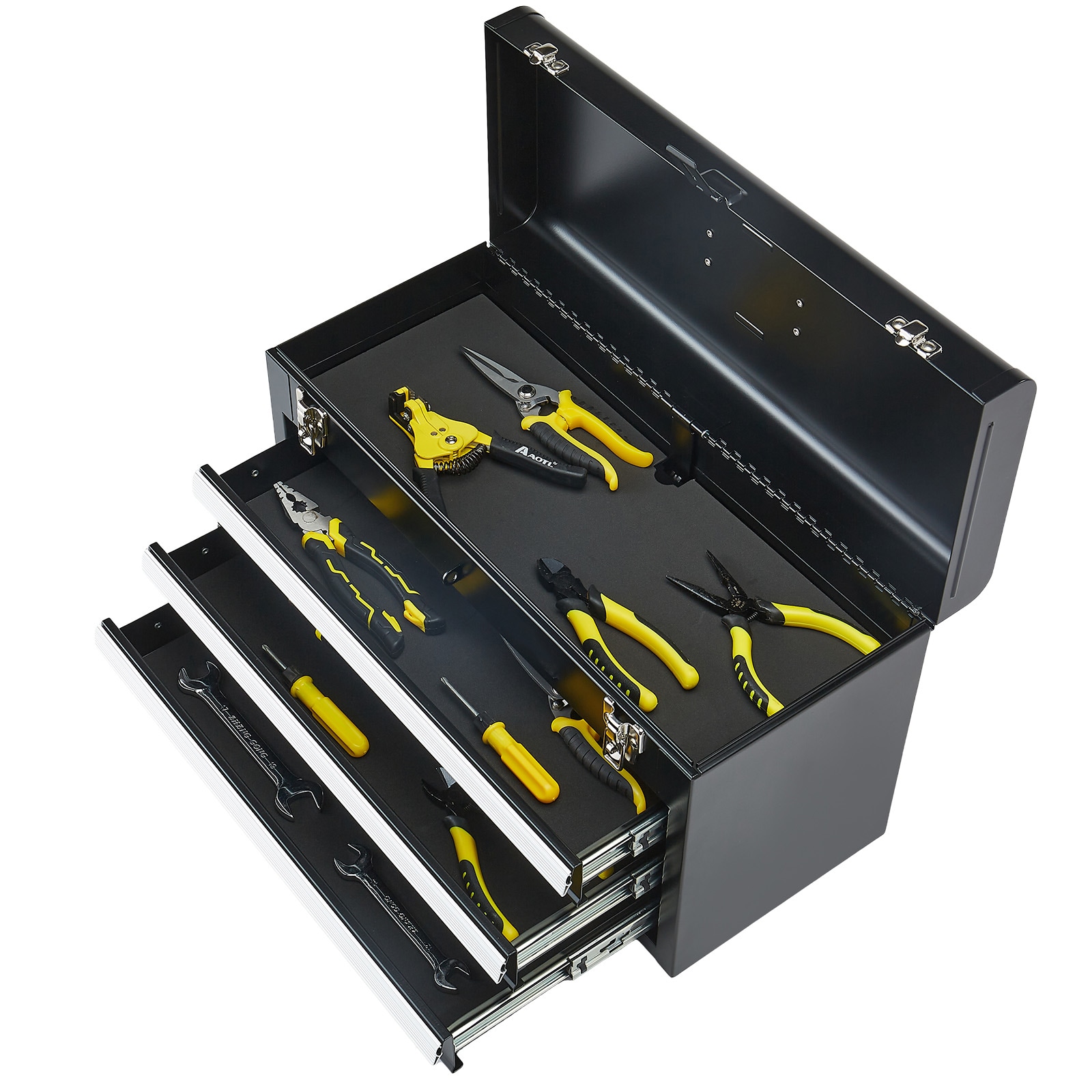 Tool Box 20.5-inch Portable Metal Tool Box With 3 Drawers Tool Organizer Black_voghion.com